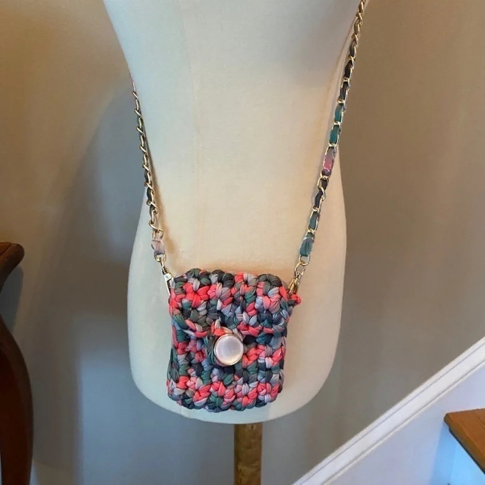 Anthropologie  Blue Green Small Crochet Chain  Bag - Picture 2 of 4
